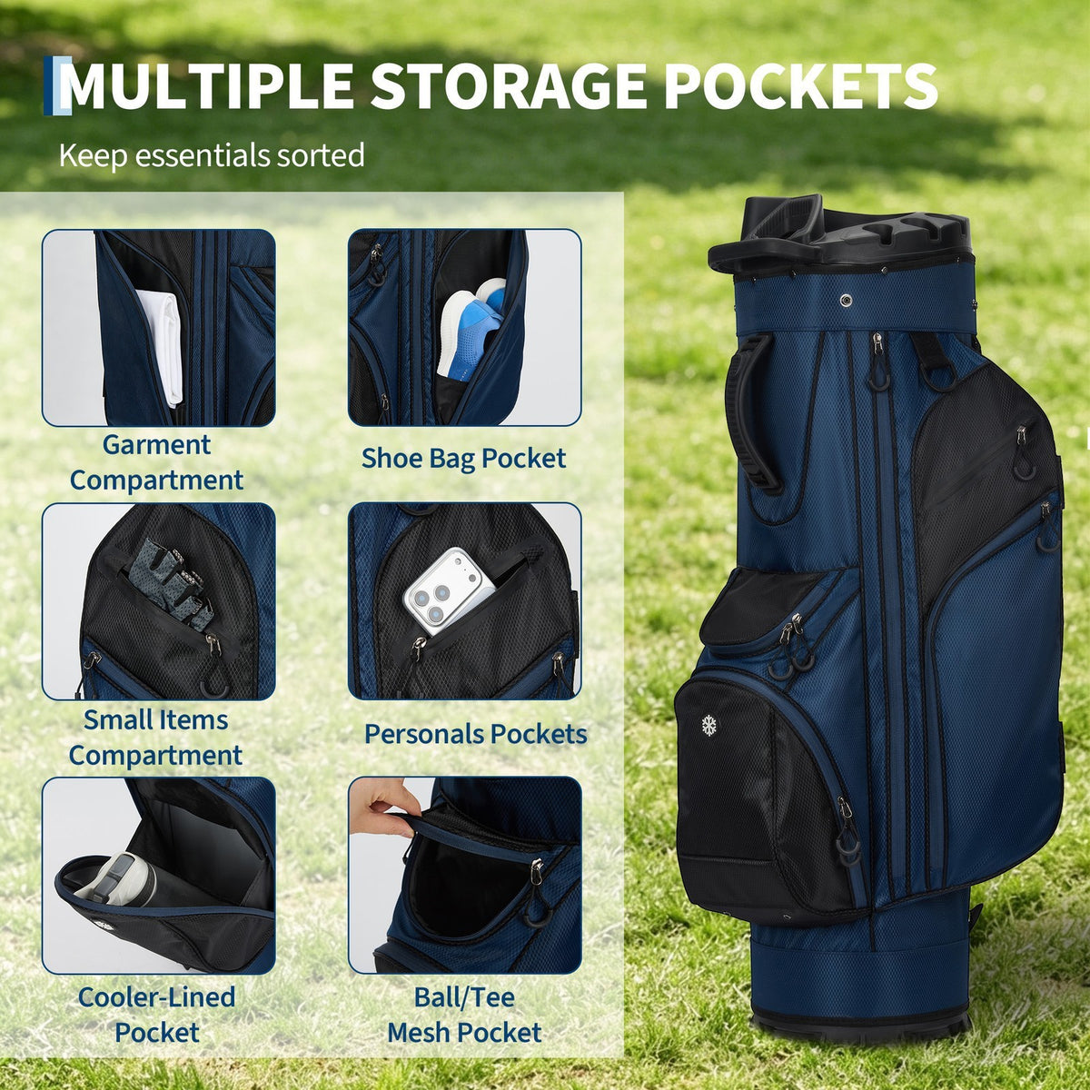 Lightweight 14-Way Golf Cart Bag with Full-Length Dividers Cooler Pocket & Rain Cover