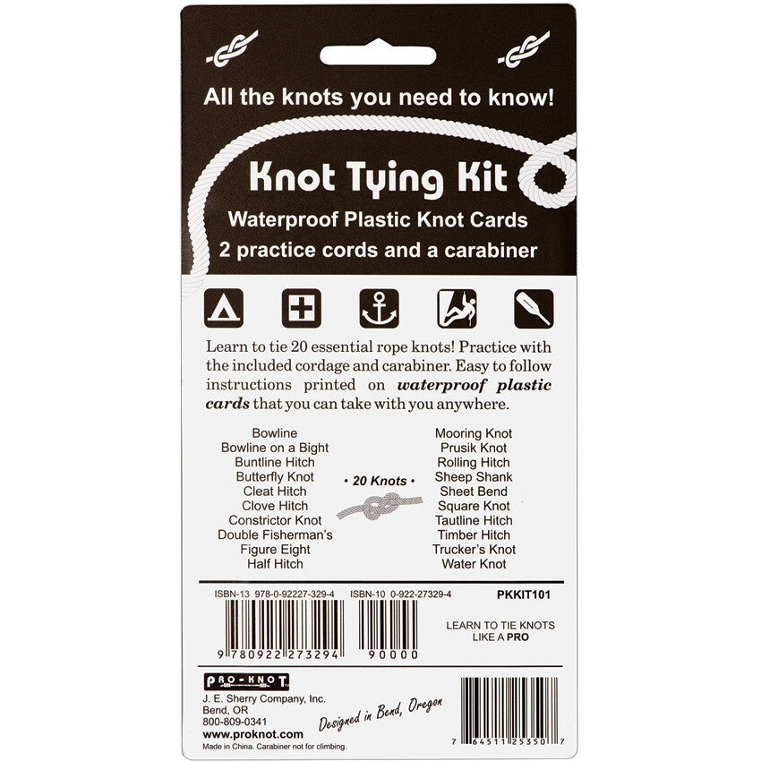 Pro-Knot Rope Knot Tying Kit with Carabiner Waterproof 20 Essential Knots
