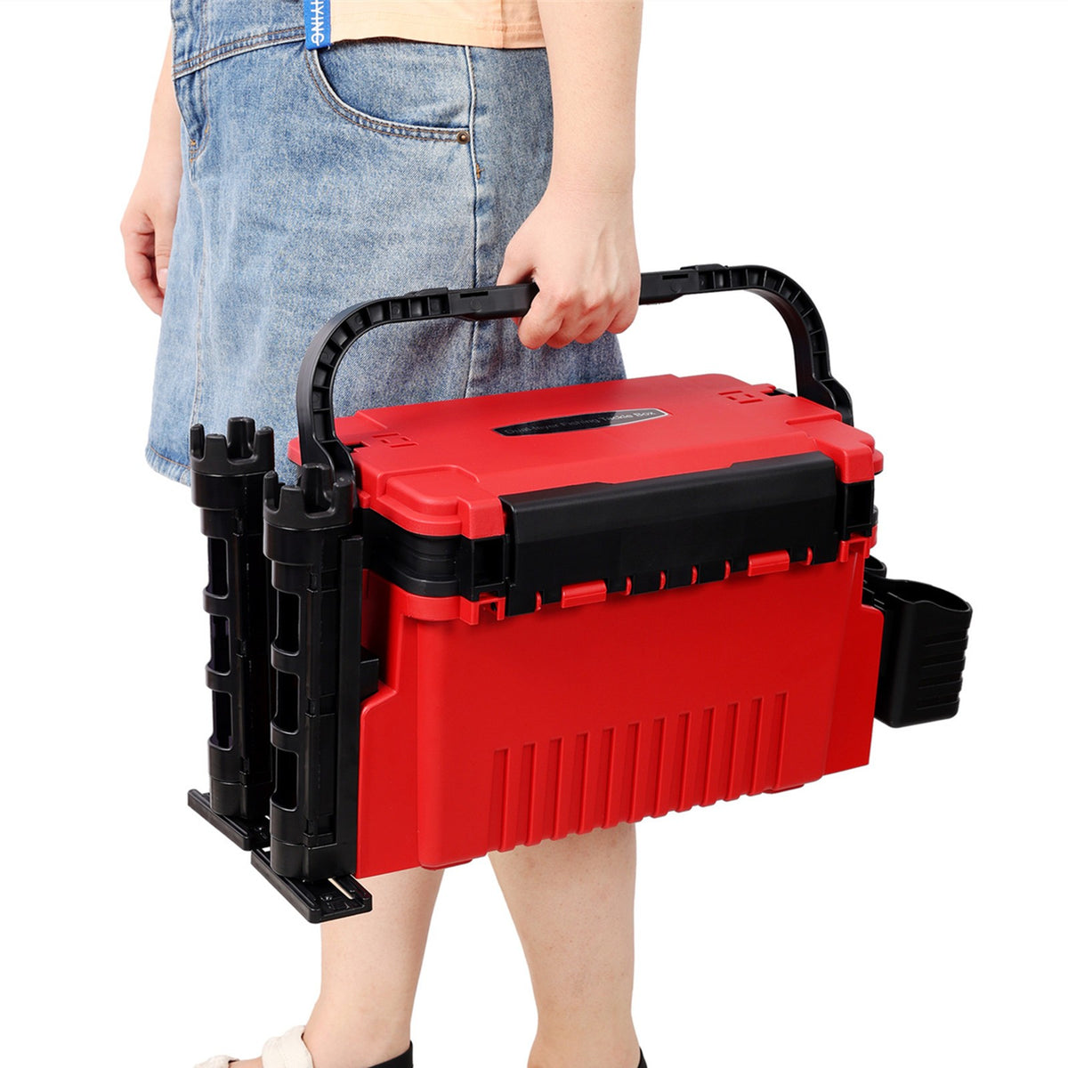 Large 2-Layer Fishing Tackle Box with Rod & Cup Holders - Waterproof 11L Storage Organizer