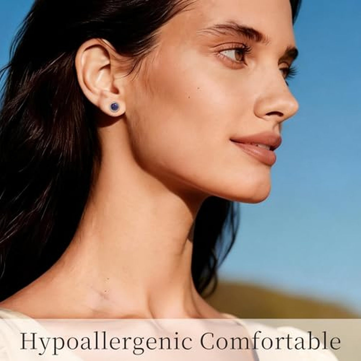 Hypoallergenic Titanium Opal Stud Earrings - Minimalist 6mm Black Gem