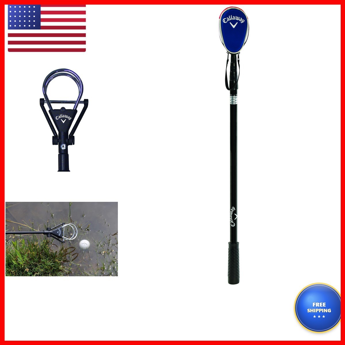 Telescopic Golf Ball Retriever 15ft with Dual-Zip Headcover for Water Hazards