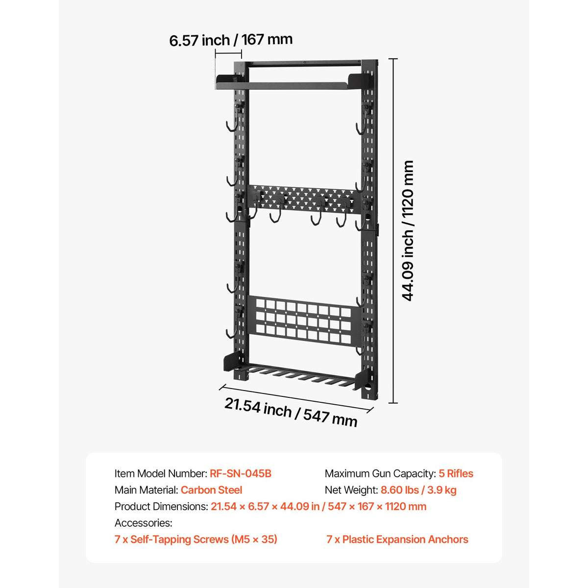 Wall Mount Gun Rack for Rifles and Shotguns – 5 Long Firearms Storage Organizer