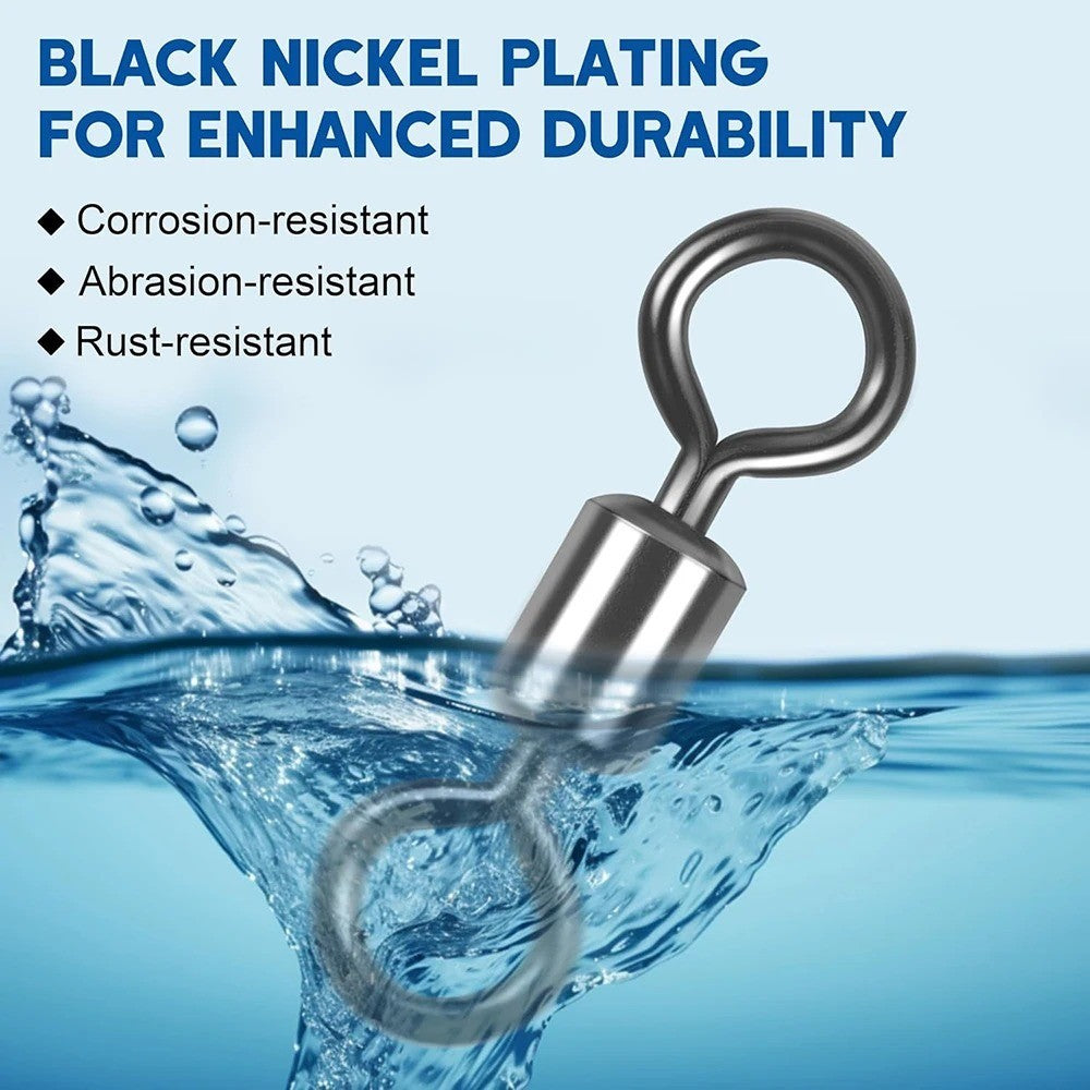 50x Stainless Steel Fishing Swivels with Solid Ring - Rolling Barrel Type