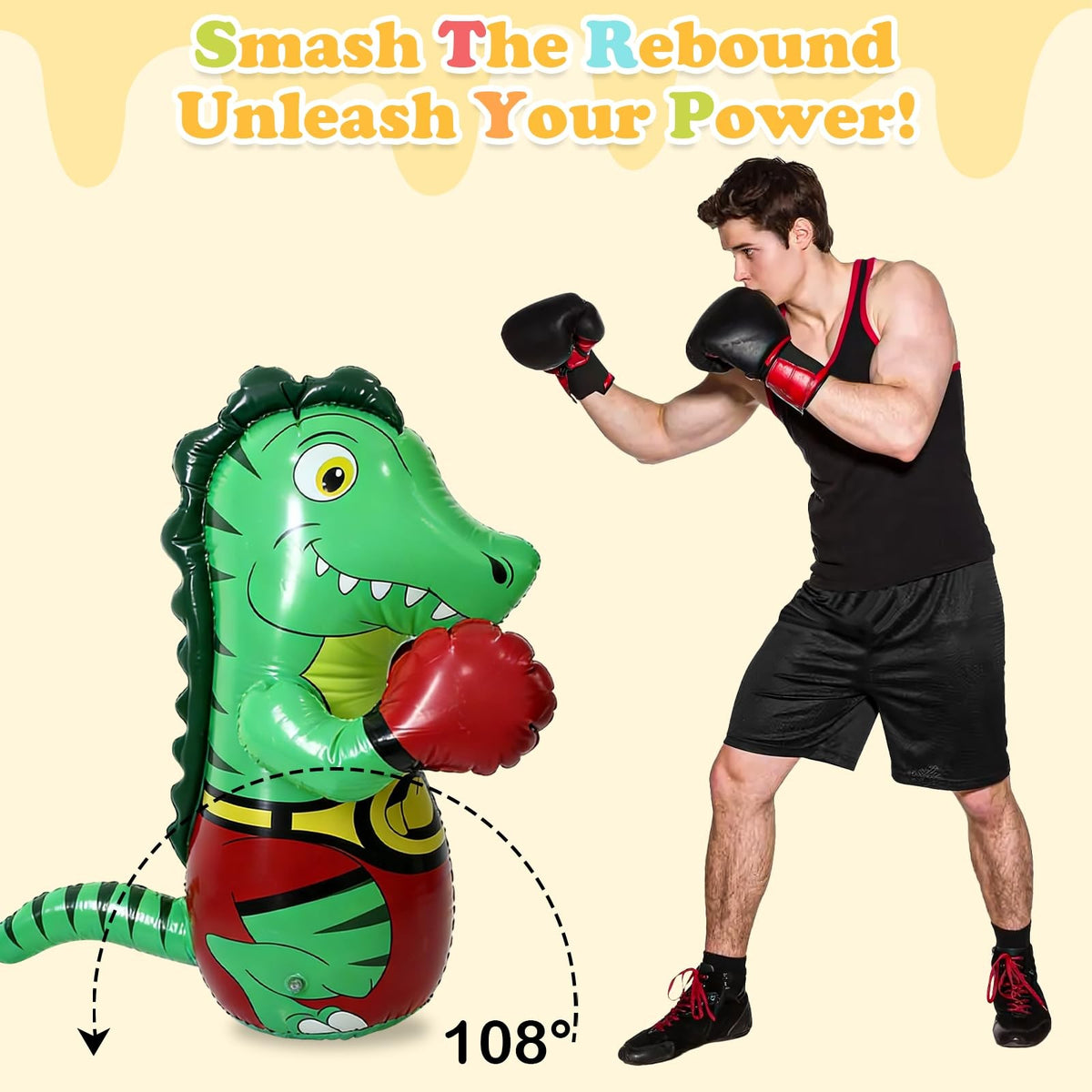 47-Inch Inflatable Dinosaur Punching Bag for Stress Relief and Fitness