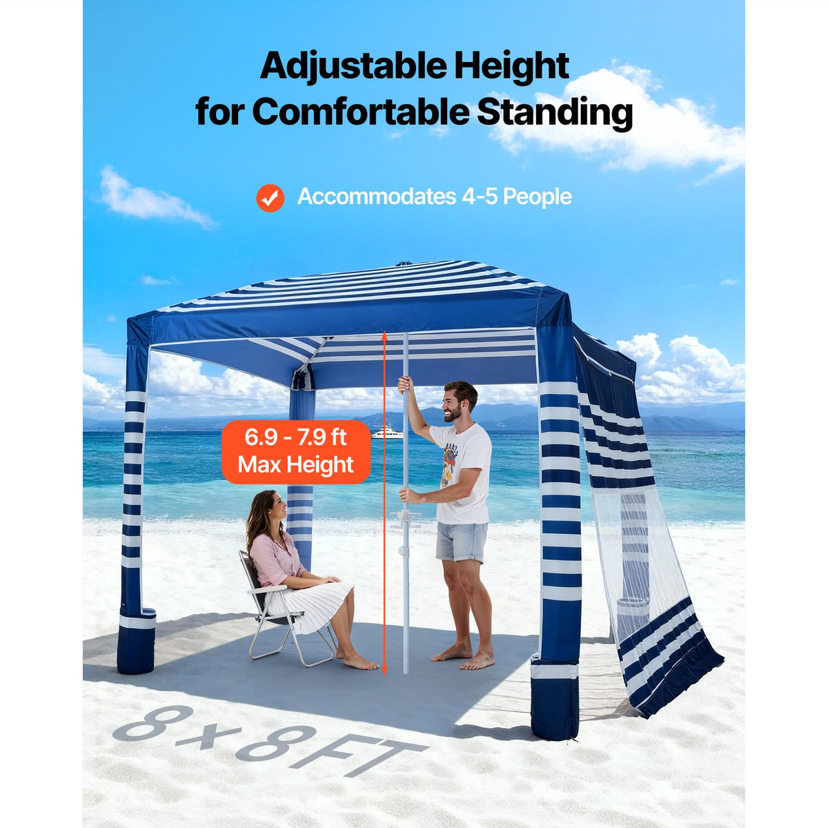 8x8 ft Beach Cabana Canopy with Side Wall - Sun Shade Shelter UPF 50+