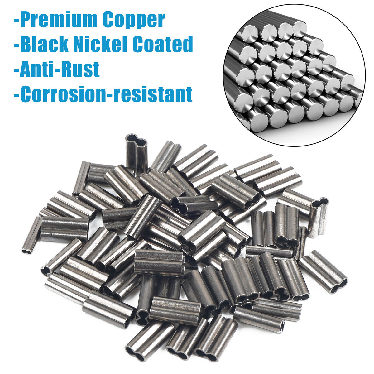 Copper Double Barrel Fishing Crimp Sleeves for Line Connectors, Brass Tackle Kit