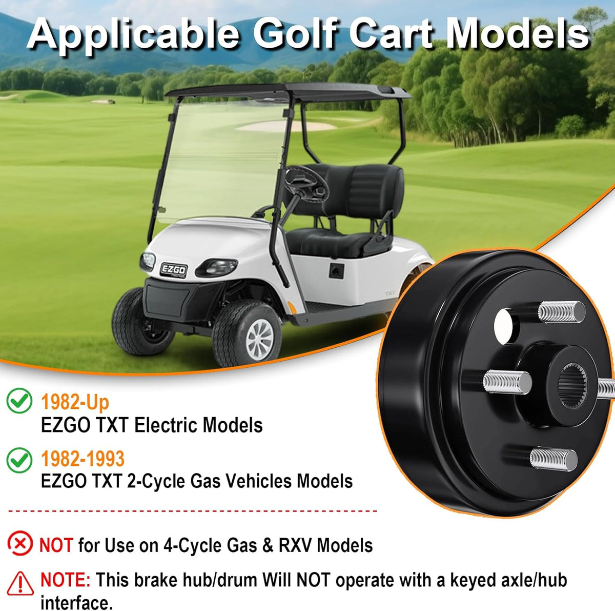 Golf Cart Brake Drum Hub Assembly for EZGO TXT 2 Pcs - Steel, 3/4 Inch