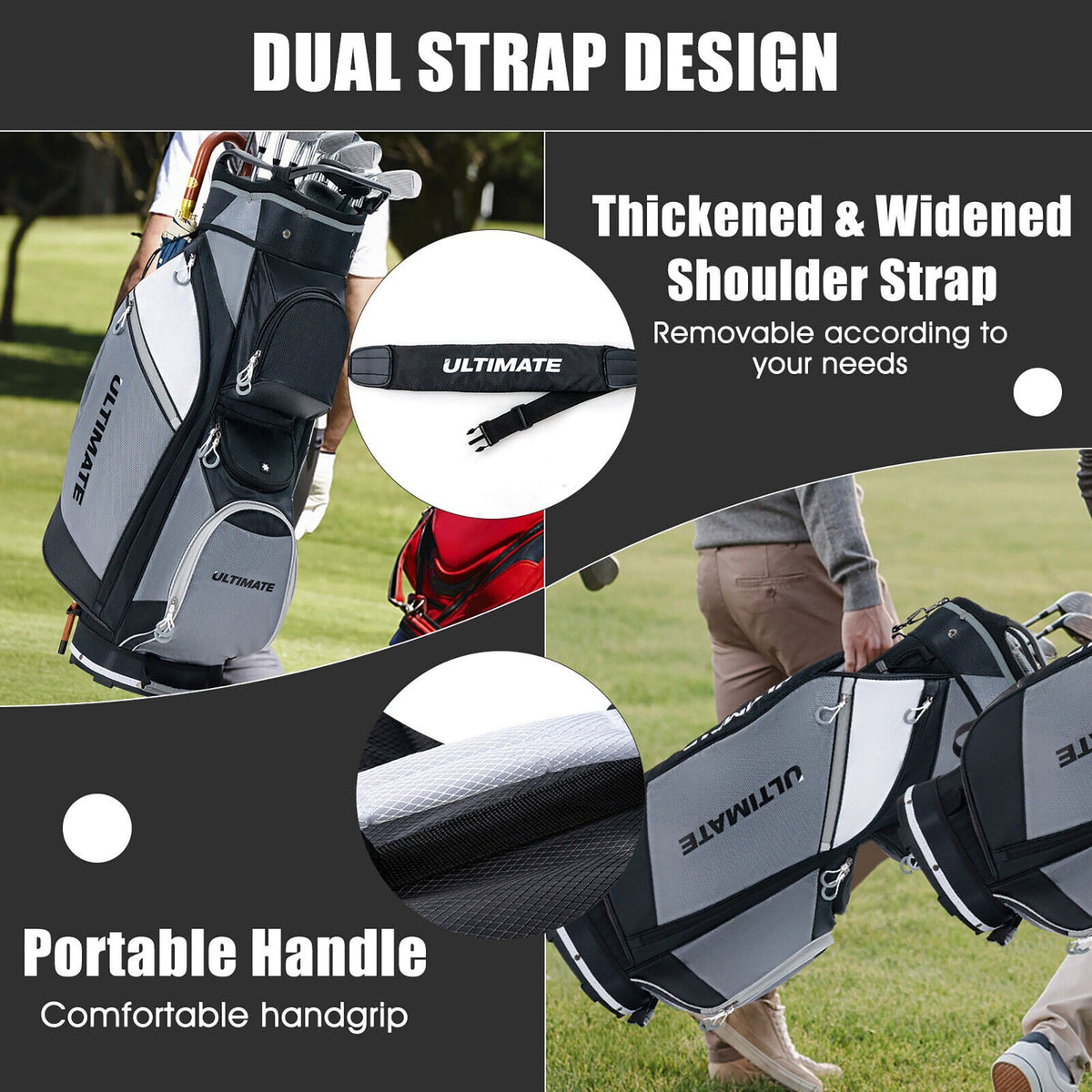14-Way Golf Cart Stand Bag with Cooler Pocket Waterproof Rain Hood