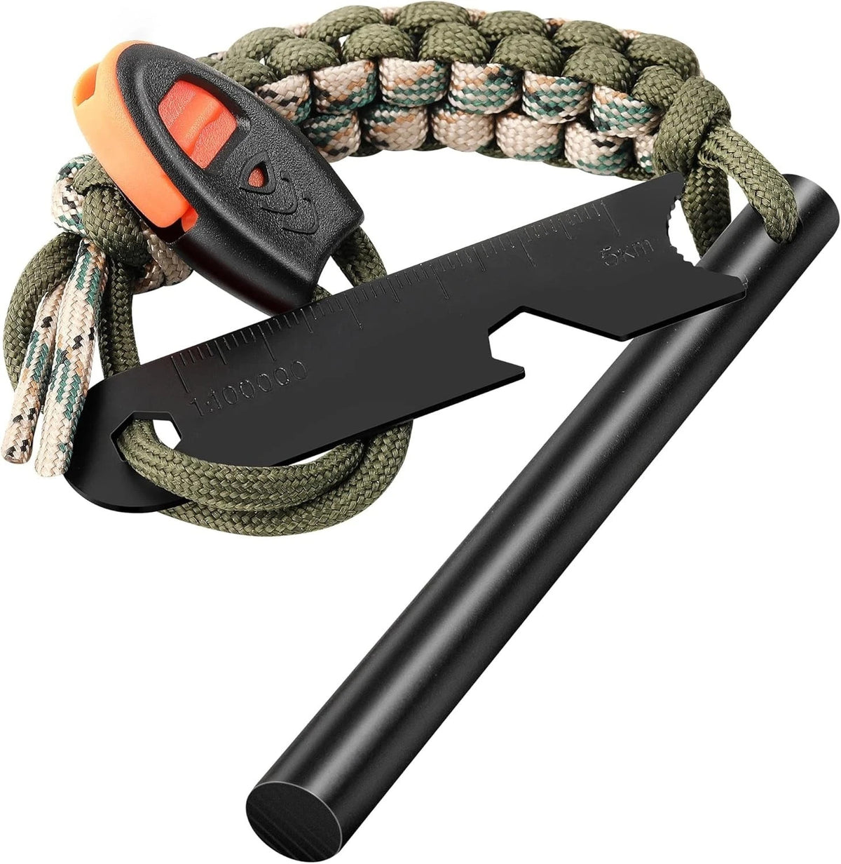 Camping Fire Starter Ferrocerium Rod with Paracord & Striker - Waterproof 4-Inch Survival Tool