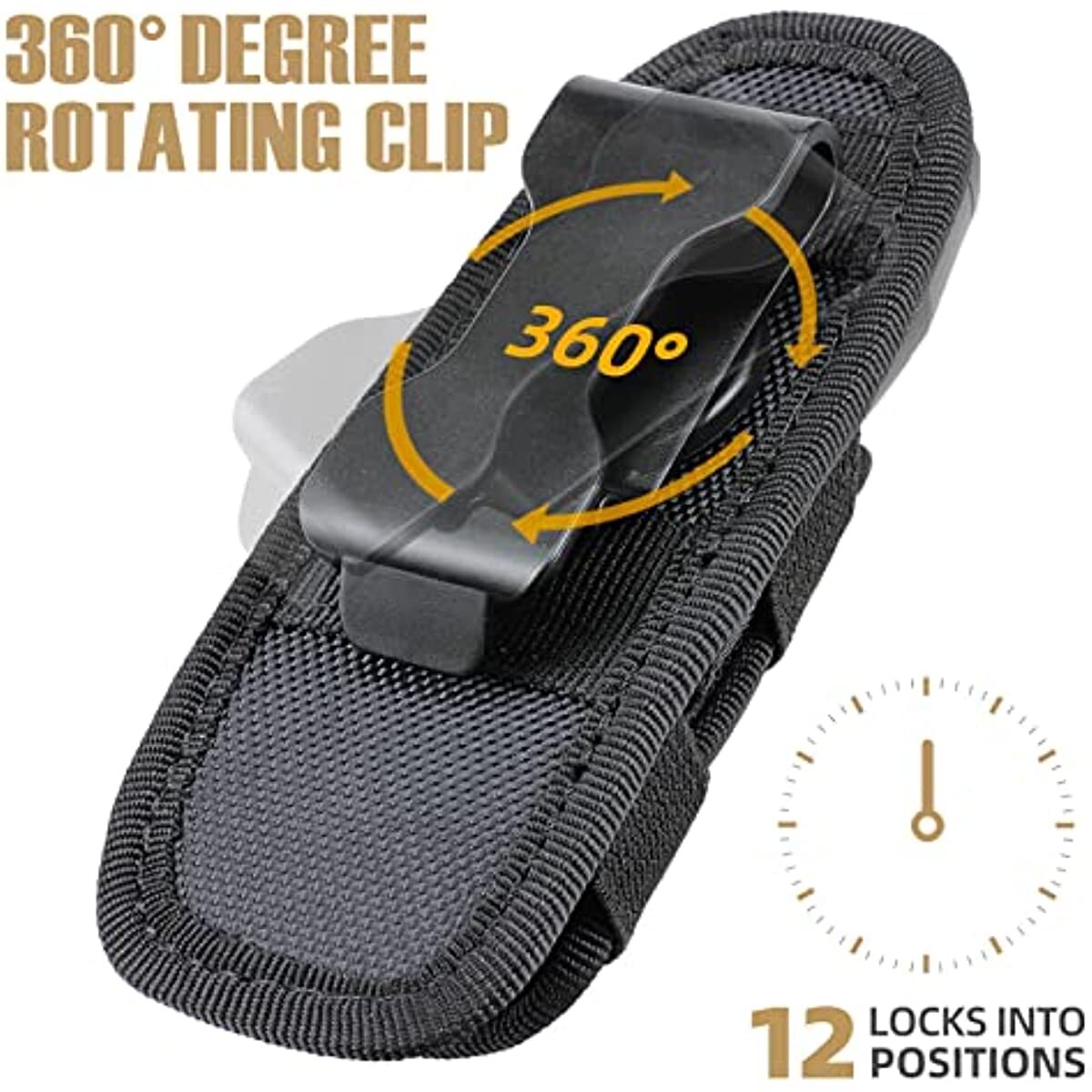 Tactical Flashlight Holster with Rotatable 360° Clip Belt Pouch for Outdoor Use