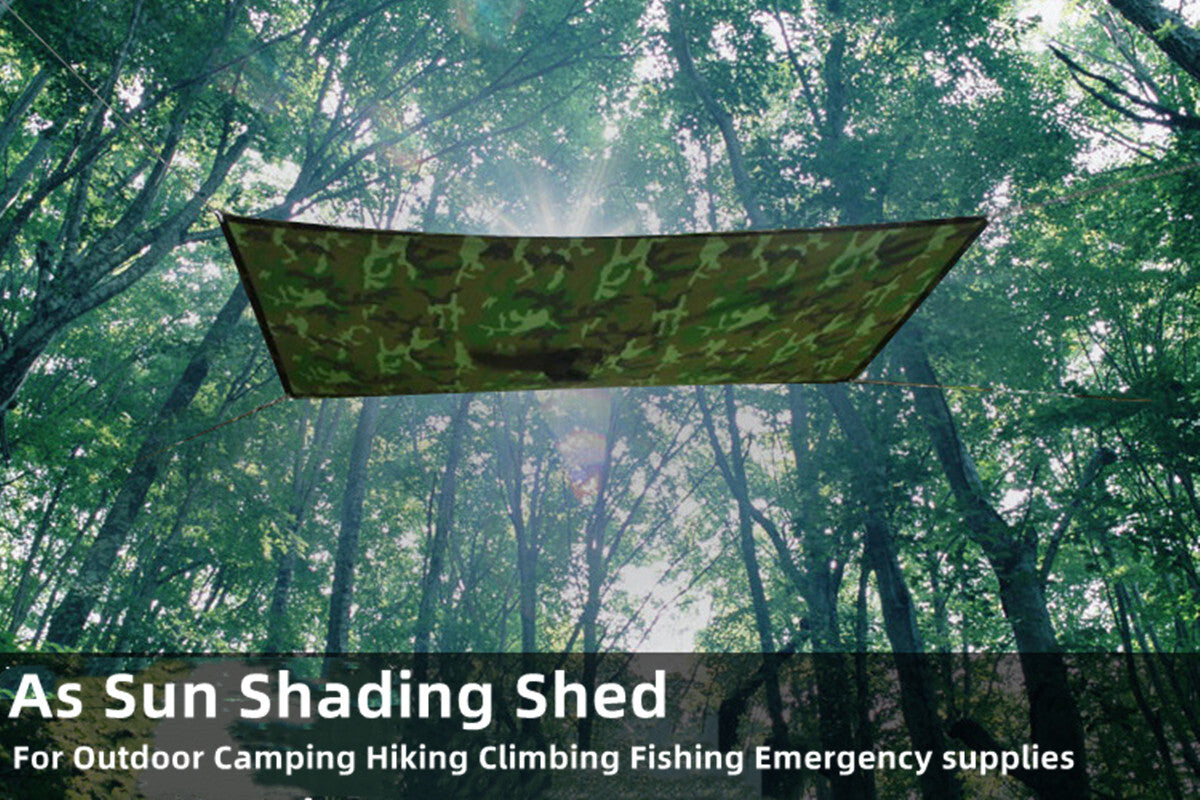 Military Style Multi-Use Rip-Stop Camouflage Rain Poncho - Waterproof Emergency Shelter
