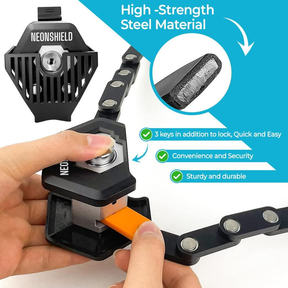 Heavy Duty Folding Bike Chain Lock with Mount and Glow-in-Dark Feature