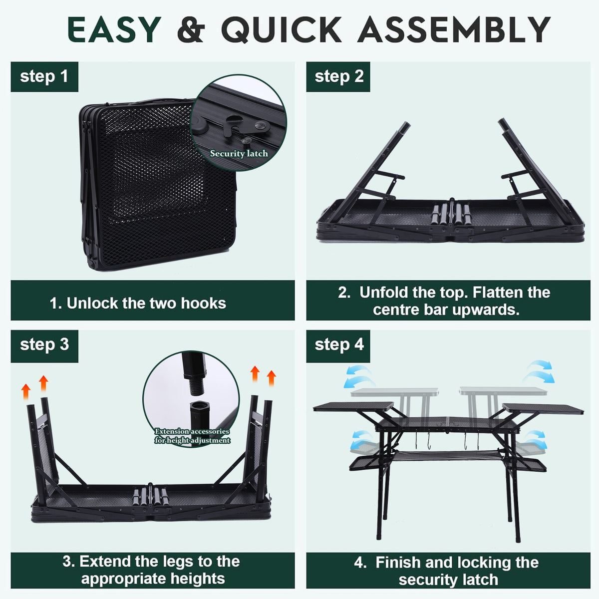 Portable Camping Folding Table with Side Shelves and Storage