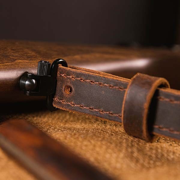 Buffalo Leather Rifle Sling - Amish Handmade 1-Inch Brown Gun Strap