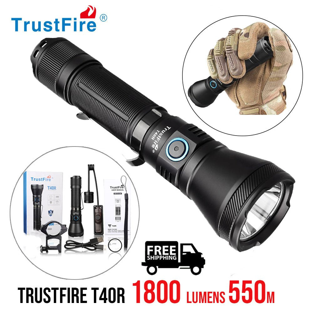 Trustfire T40R 1800 Lumens Rechargeable Tactical Flashlight with 550m Range