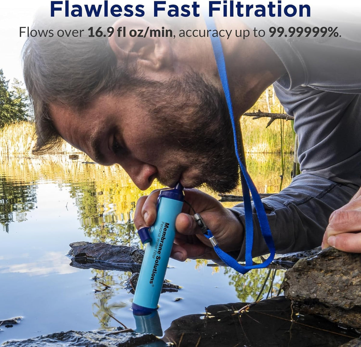Personal Water Filter Straw with Collapsible Pouch for Emergency Survival