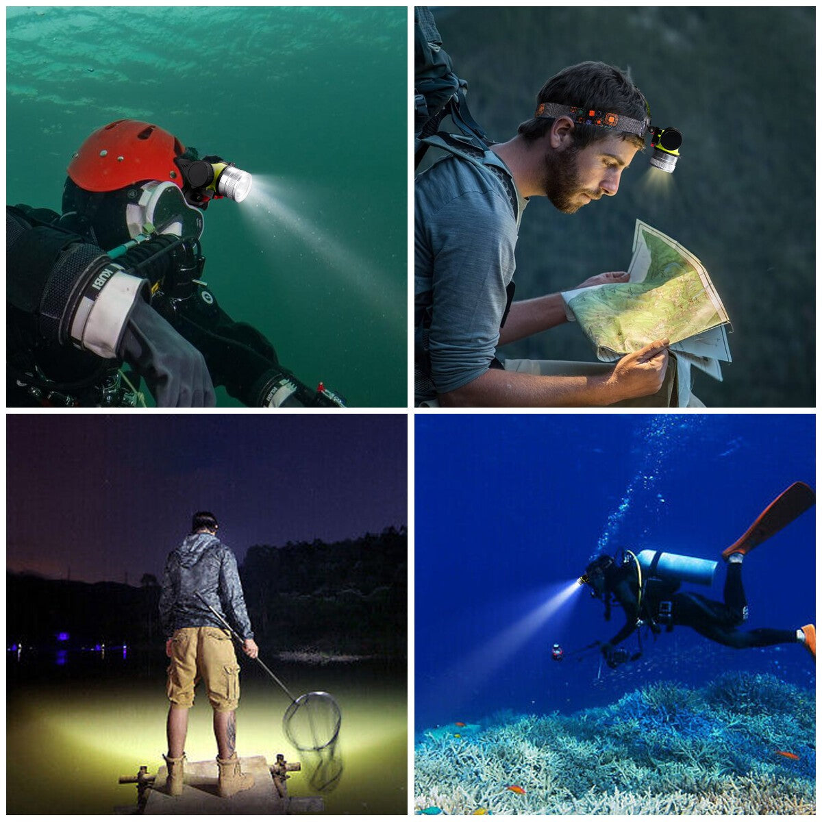 Waterproof LED Headlamp for Diving - Underwater Torch 262ft Depth, Adjustable & Detachable Design