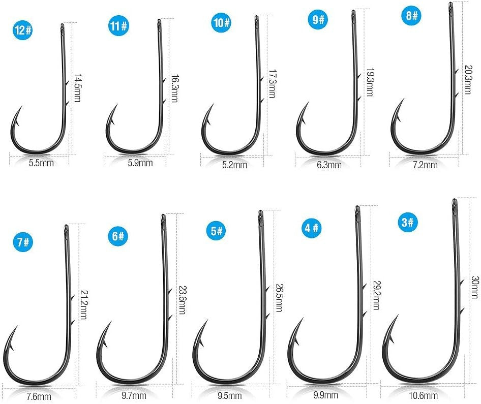 600 Pcs Barbed Single Fish Hooks for Carp Fishing - Sizes 3#-12#