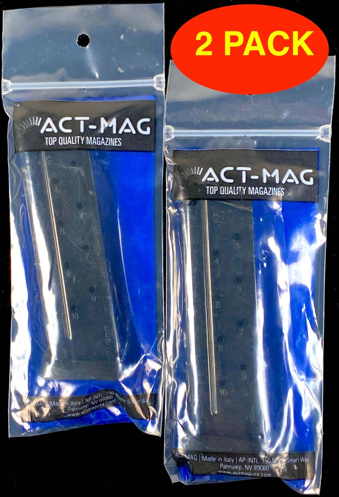 9mm 1911 Magazines 2 Pack - Blued Steel Replacement for Rock Island Armory