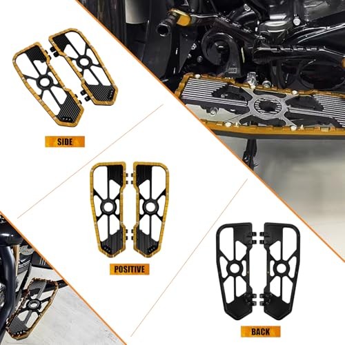 Harley Motorcycle Driver Floorboard Pegs - CNC Aluminum Footboards with Anti-Slip Surface, Yellow & Black Finish