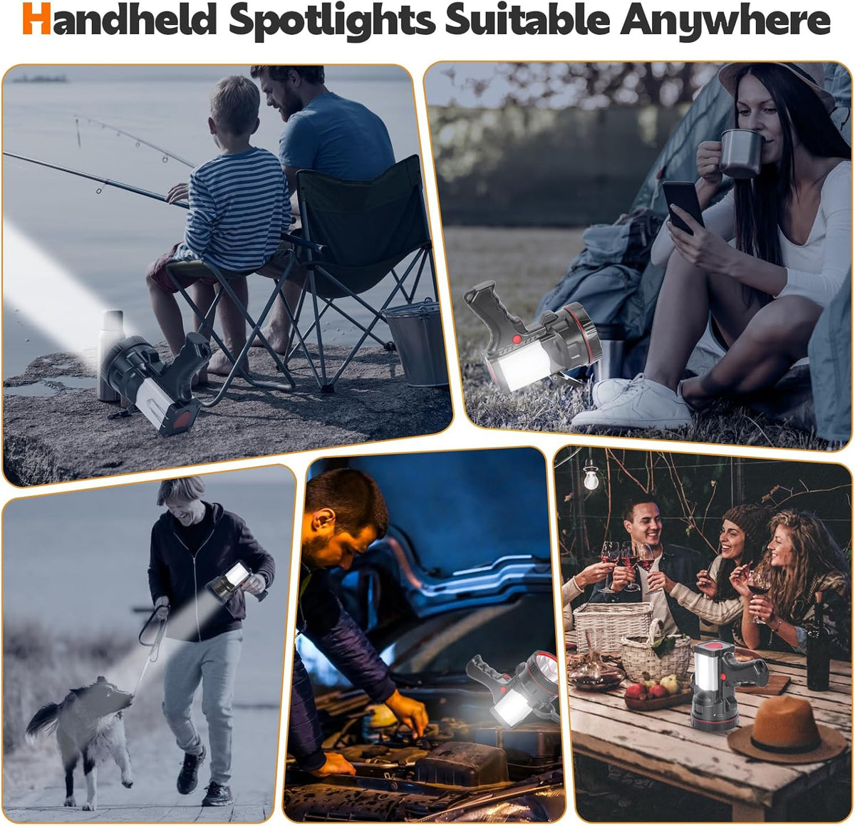 Rechargeable Handheld LED Spotlight Flashlight with Power Bank Function