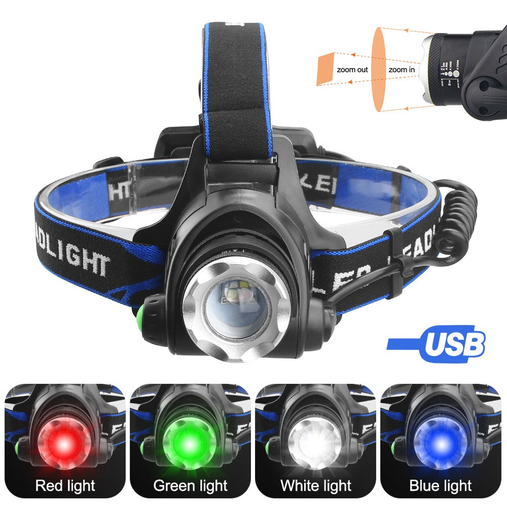4-in-1 RGB LED Headlamp with Rechargeable Head Torch for Hunting Camping