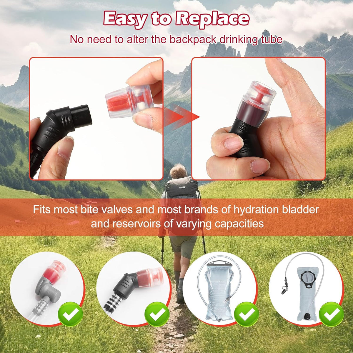 Hydration System Bite Valve Replacement Sheath for Water Bladders - Pack of 4