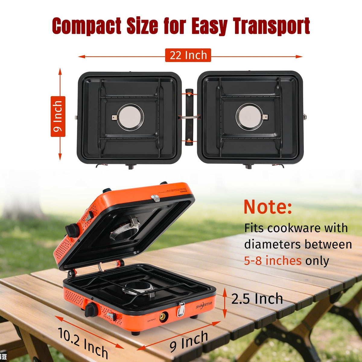 Portable 2 Burner Propane Camping Stove with Carrying Case & Hose
