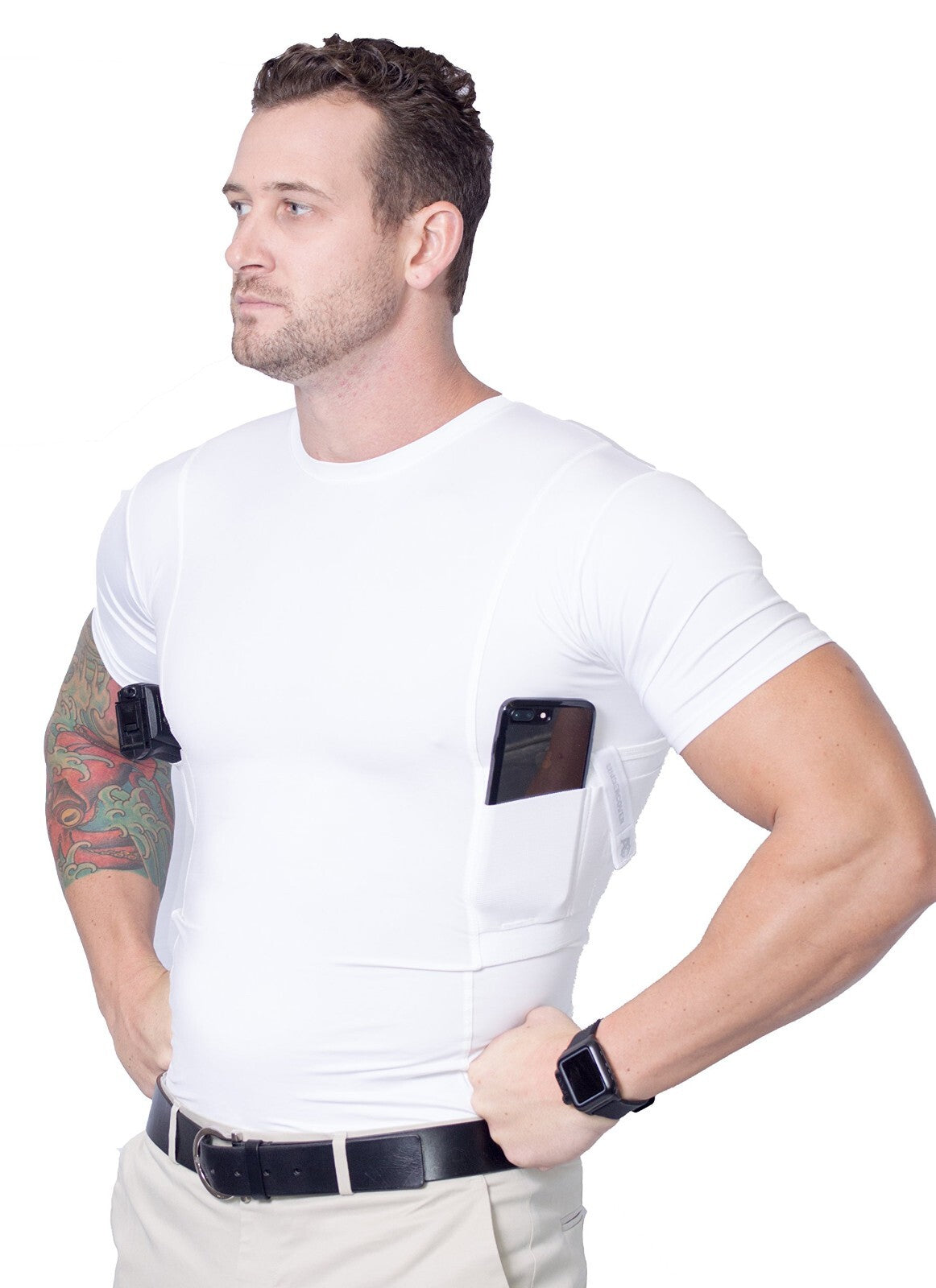 Men's Concealed Carry T-Shirt with Ambidextrous Holster - Tactical Compression Shirt