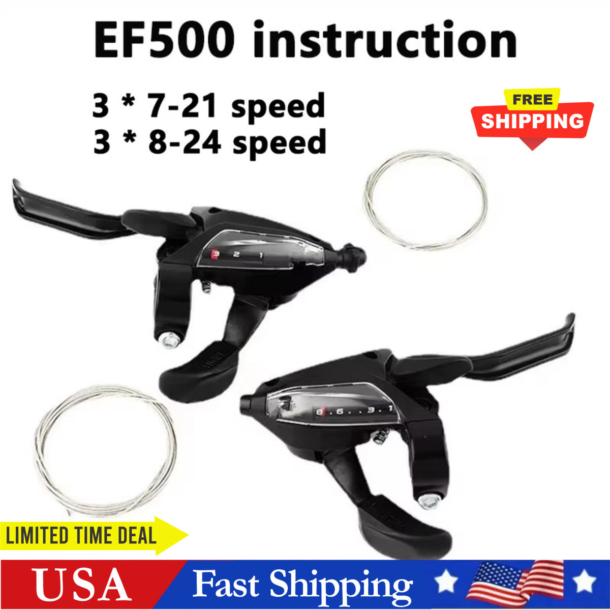Multi-Speed Bicycle Shifter Set Compatible with Shimano EF500 MTB Bike Brake Levers