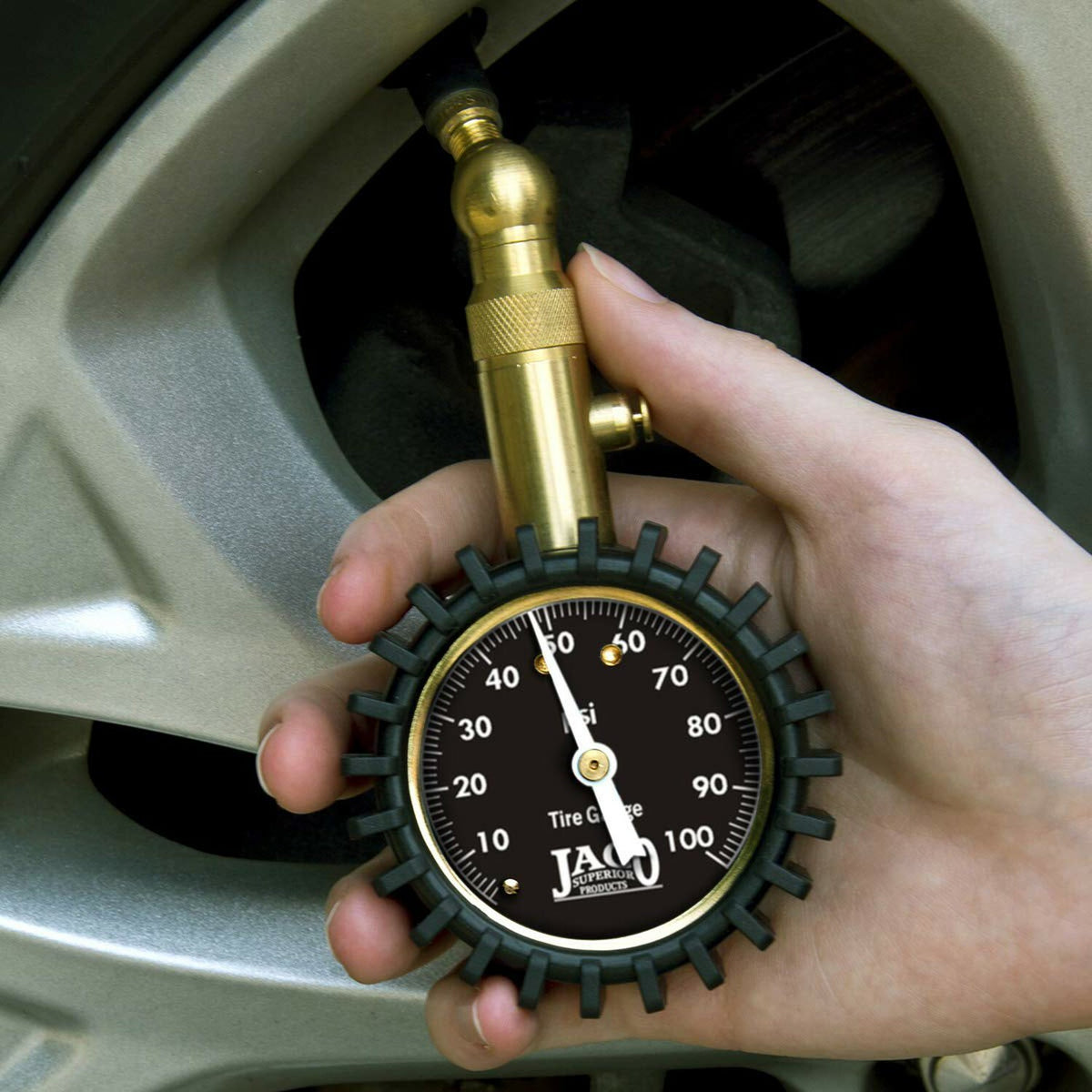 Analog Tire Pressure Gauge 0-100 PSI with Glow Dial & Built-in Bleeder Valve
