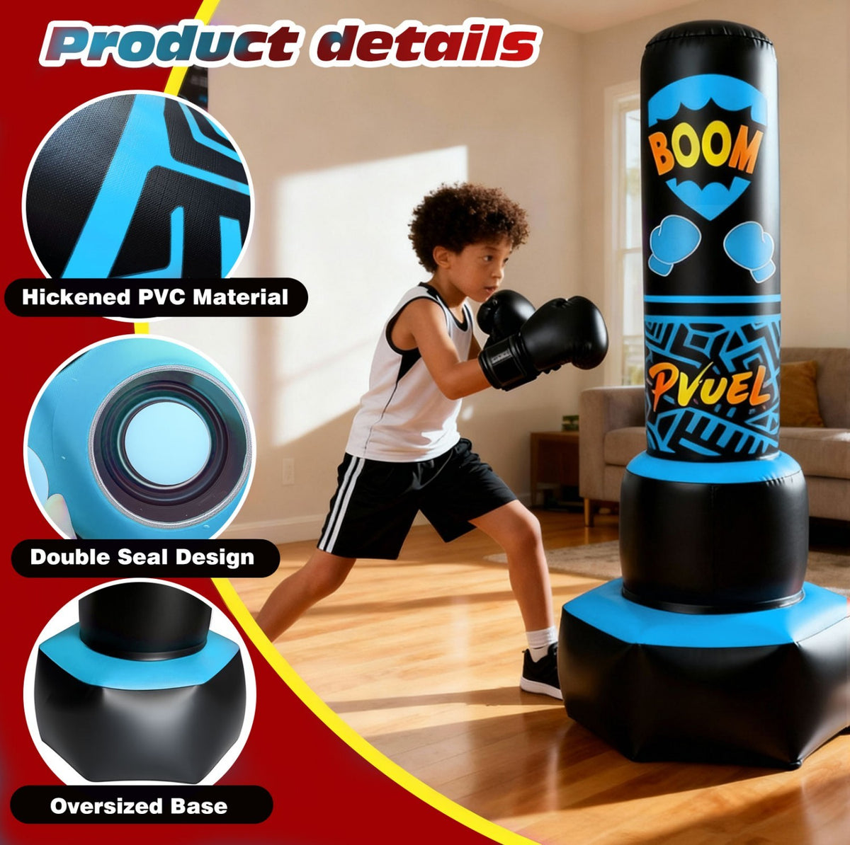 Kids Punching Bag Set with Gloves and Pump - Inflatable Freestanding Martial Arts Toy