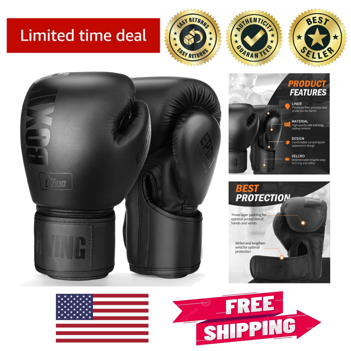 10oz Breathable Ambidextrous Boxing Gloves for Training & Sparring