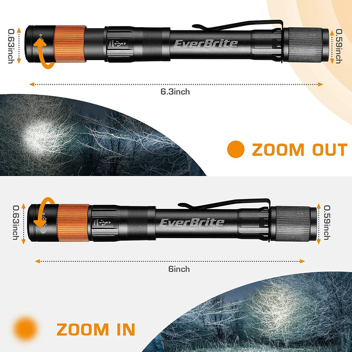 Rechargeable LED Pen Light Flashlight Water Resistant Aluminum Compact