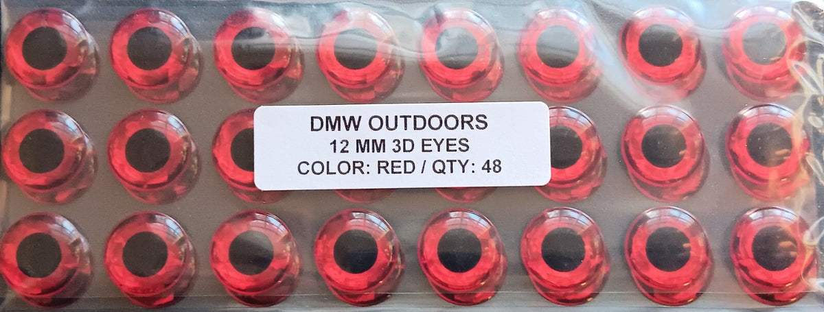 Holographic Red 3D Fish Eyes for Fly Tying and Lure Making, 12mm, 48 Pieces