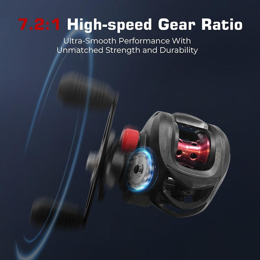 Baitcasting Fishing Reel 7.2:1 Gear Ratio, Metal Spool, Heavy Duty Drag