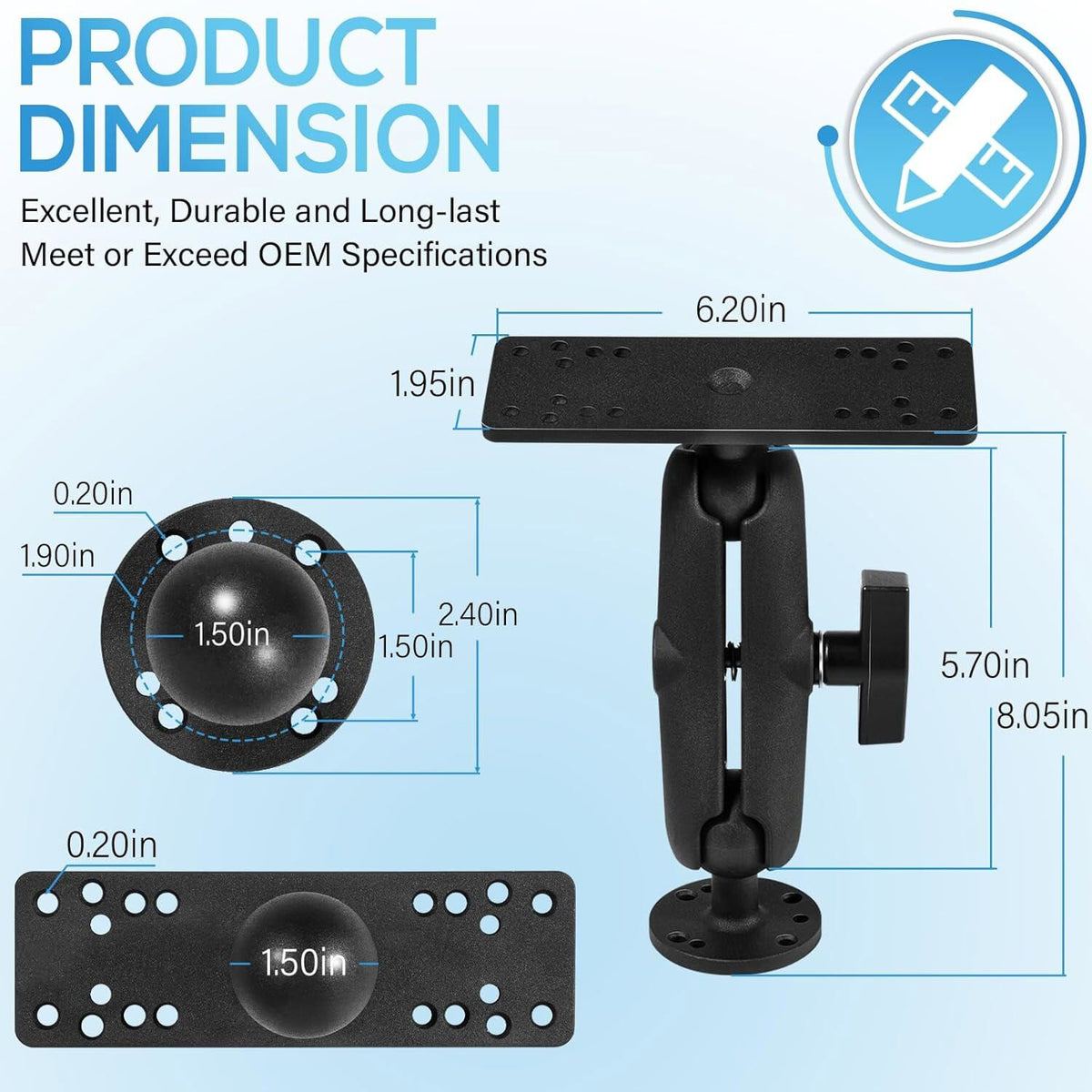 Marine Fish Finder Mount with 1.5 Inch C Size Ball Universal Fit for Garmin Lowrance Humminbird