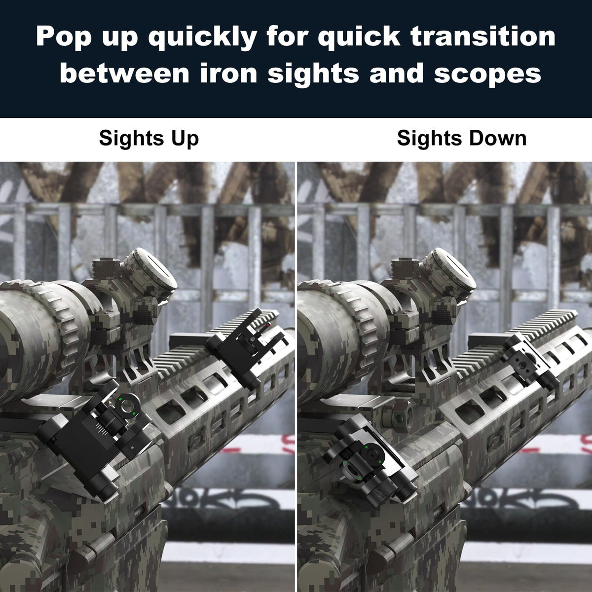 Tactical Fiber Optic Iron Sights 45 Degree Offset Flip Up for Rifles