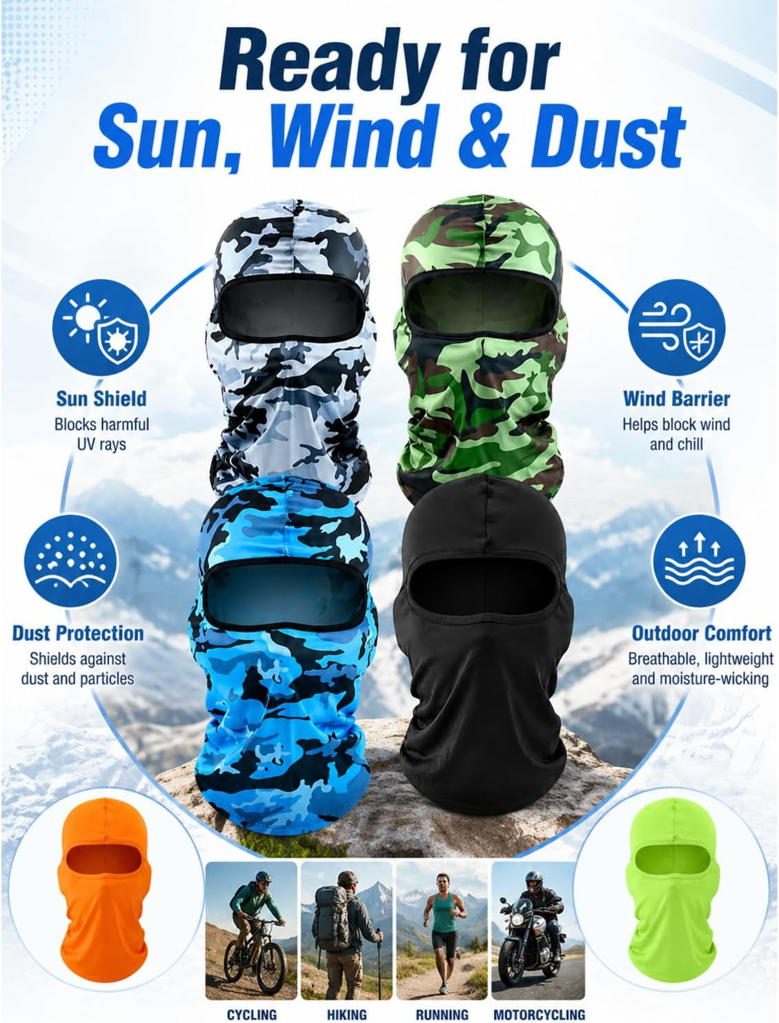 6 Pcs Ski Mask Cover Balaclava Full Face Mask UV Windproof Summer Face Cover