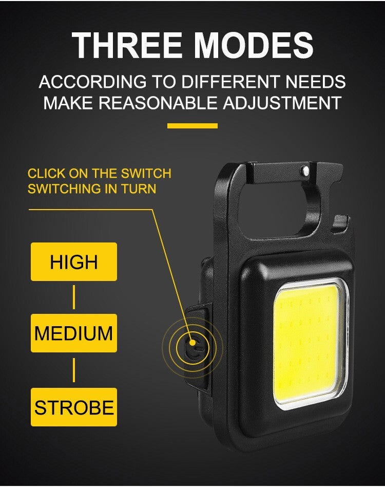 Mini Rechargeable COB Flashlight Keychain 800 Lumens with Magnet & Foldable Stand