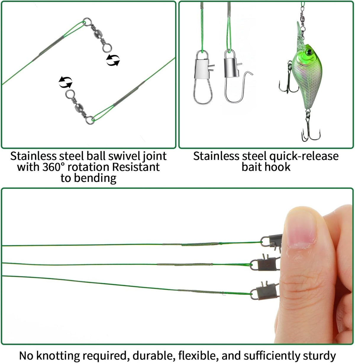 60 Pcs Fishing Leaders with Swivels - Saltwater & Freshwater Tackle Set