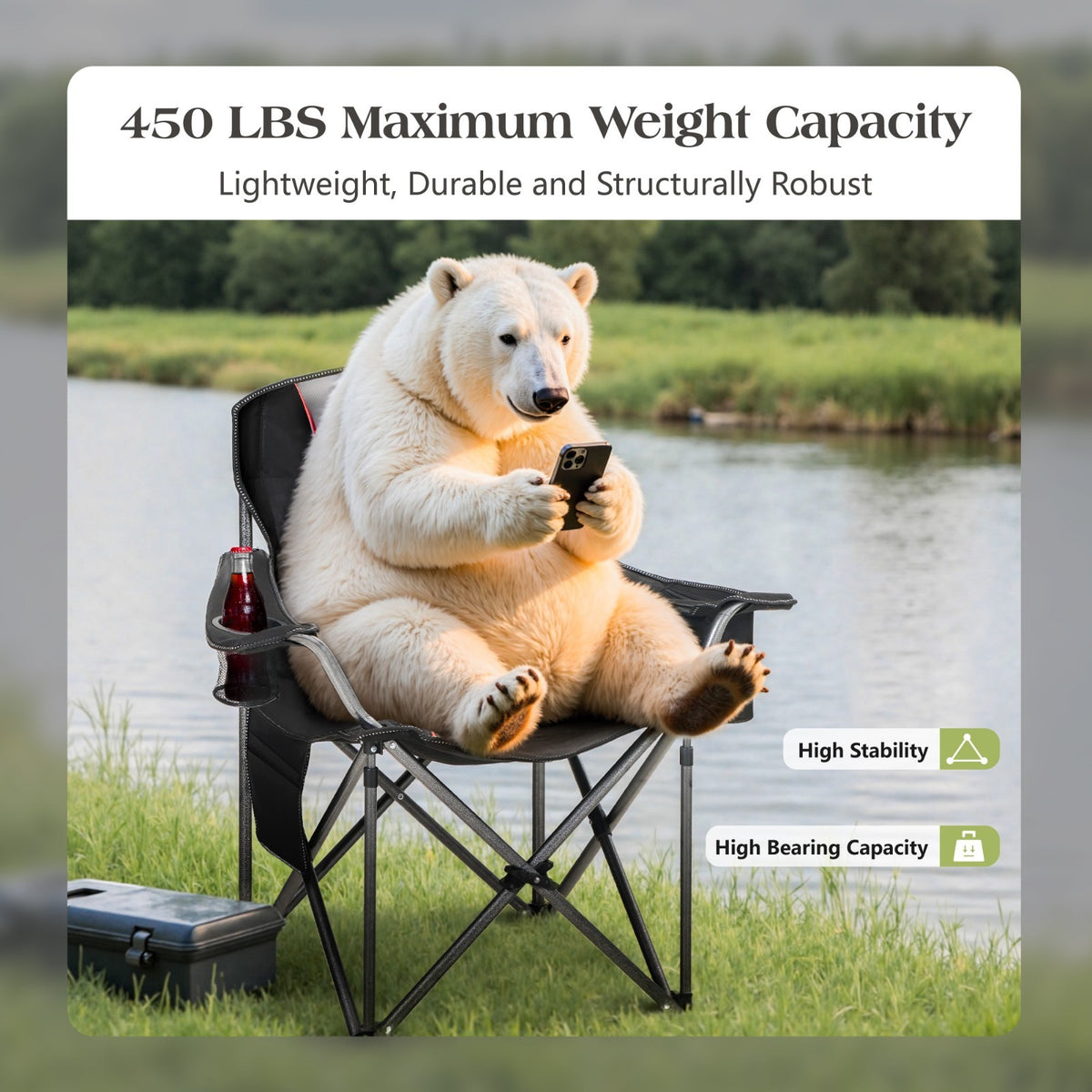 Heavy Duty Folding Camping Chairs - Oversized Portable Outdoor Seating, 2 Pack