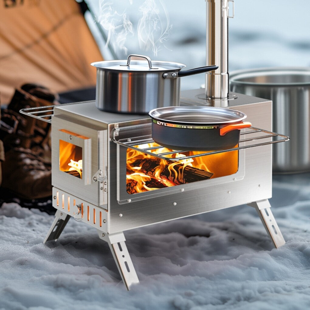 Large Portable Camping Wood Stove with Stainless Steel Chimney Pipe