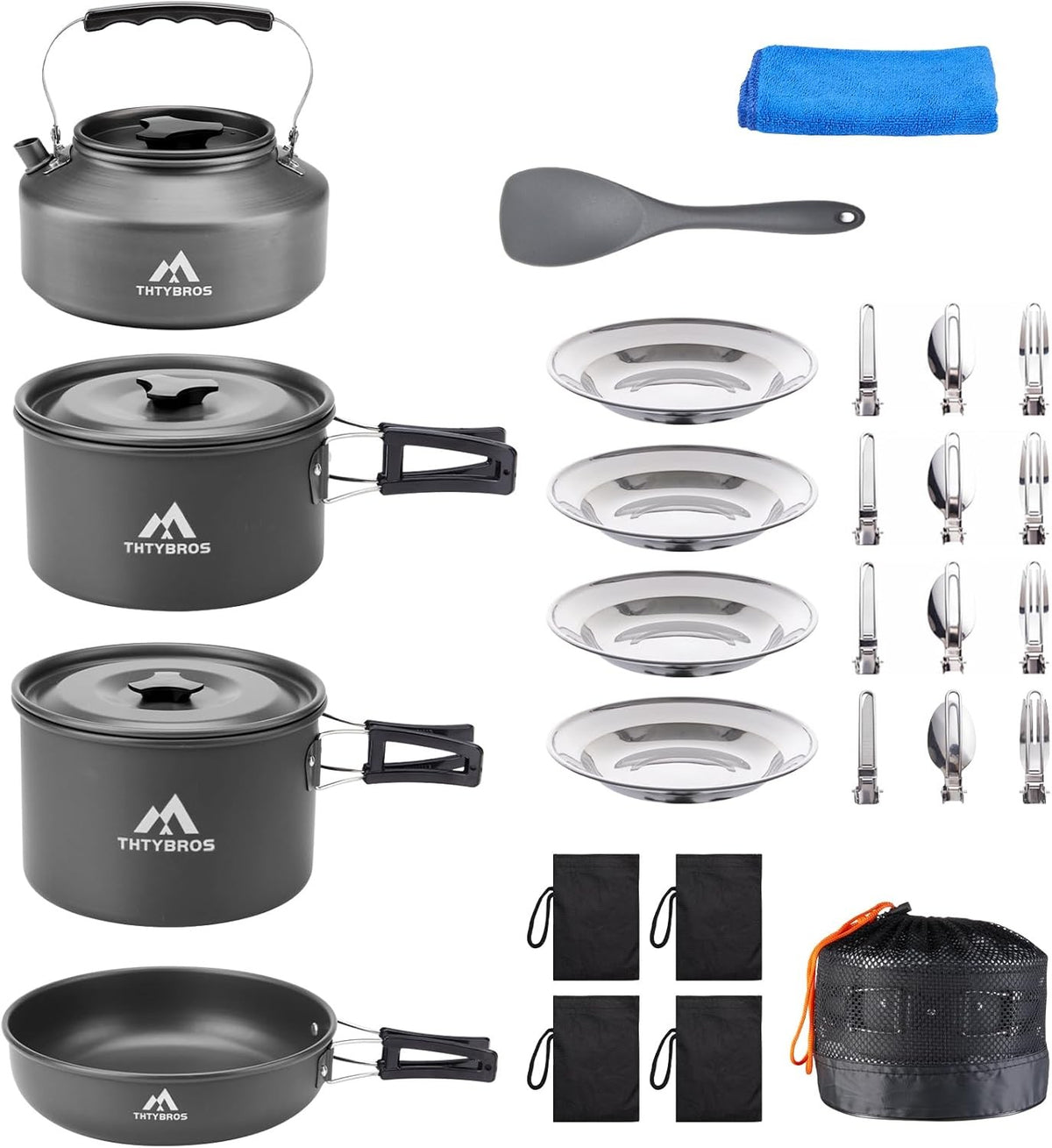 Portable Camping Cookware Set for 2-4 People with Kettle - 27 Pieces
