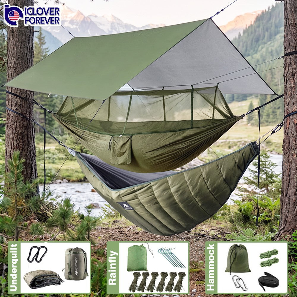 Camping Hammock with Mosquito Net, Rainfly, Under Quilt & Tarp Set