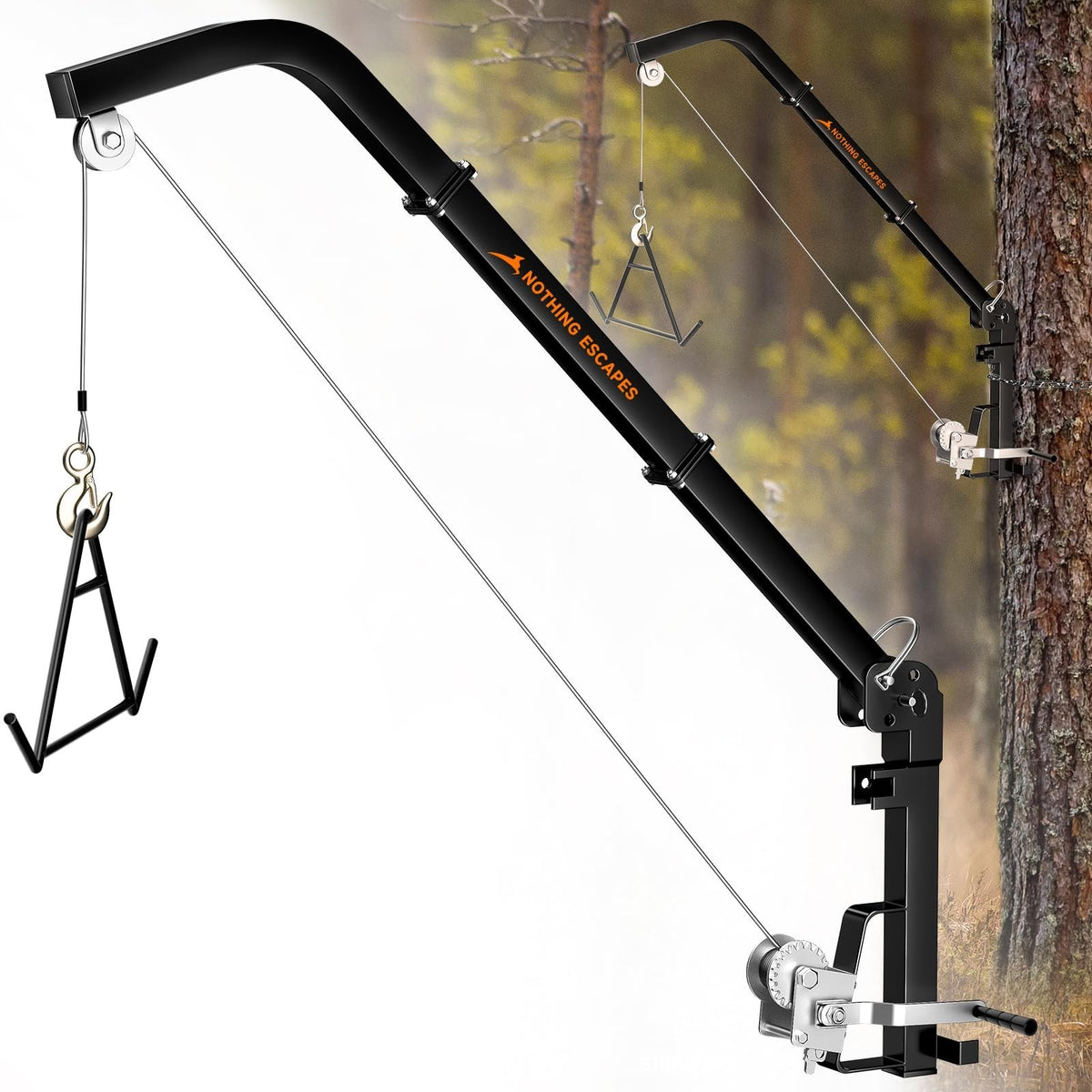 Tree Mounted Deer Hoist for Hunting, 400lb Capacity with Gambrel & Steel Cable