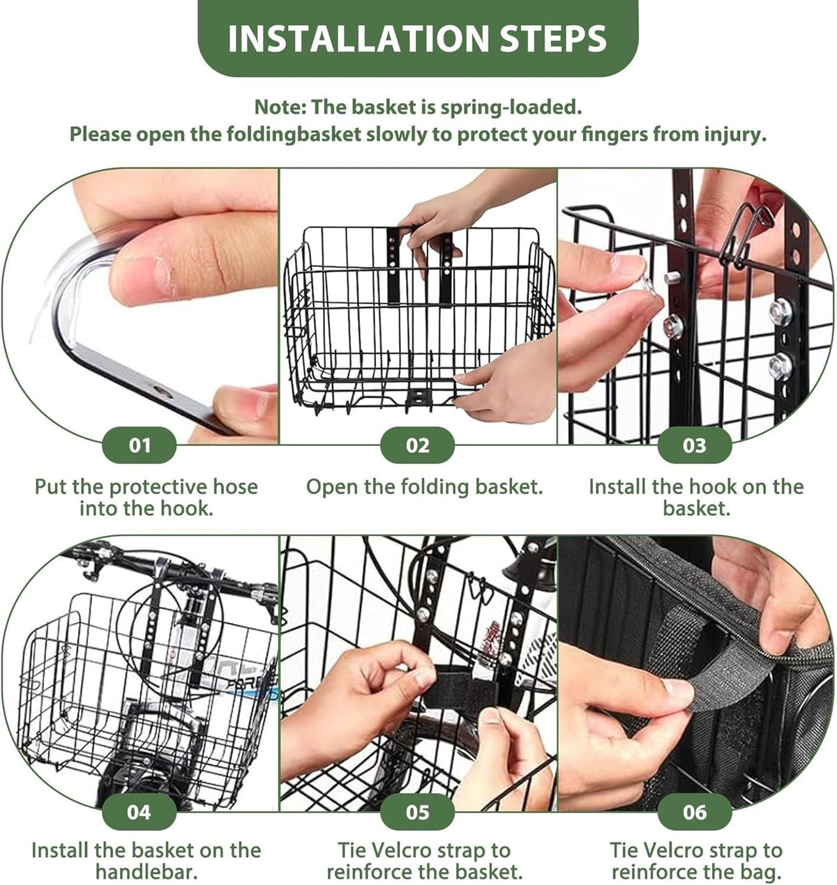 Front Folding Bicycle Basket with Removable Waterproof Liner & Quick Release
