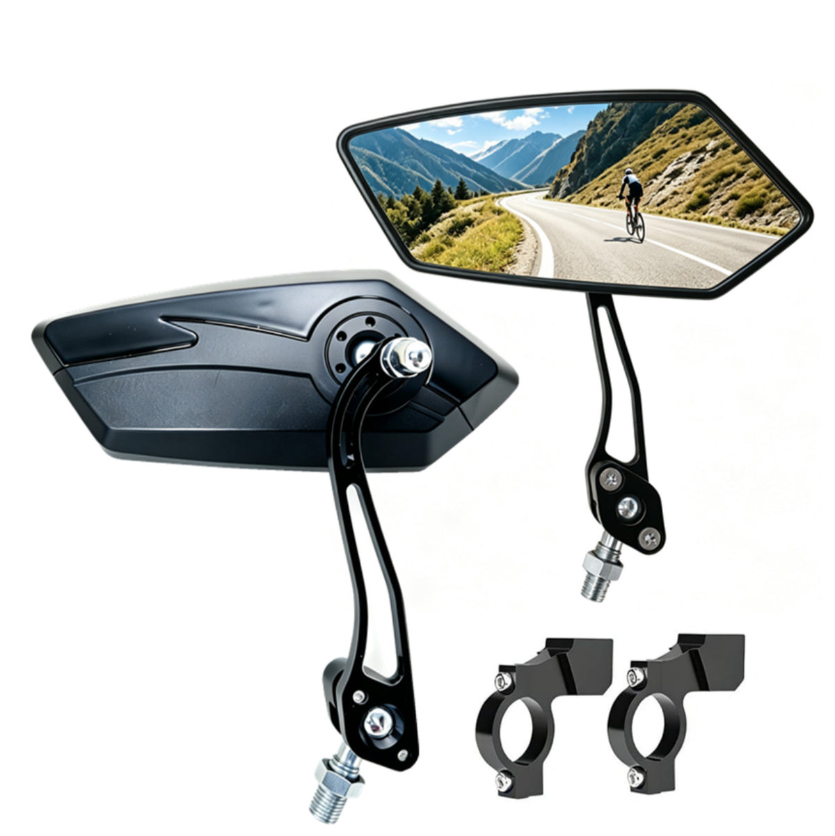 Bike Handlebar Mirror 2 Pack - Rotatable Adjustable Wide Angle Rear View