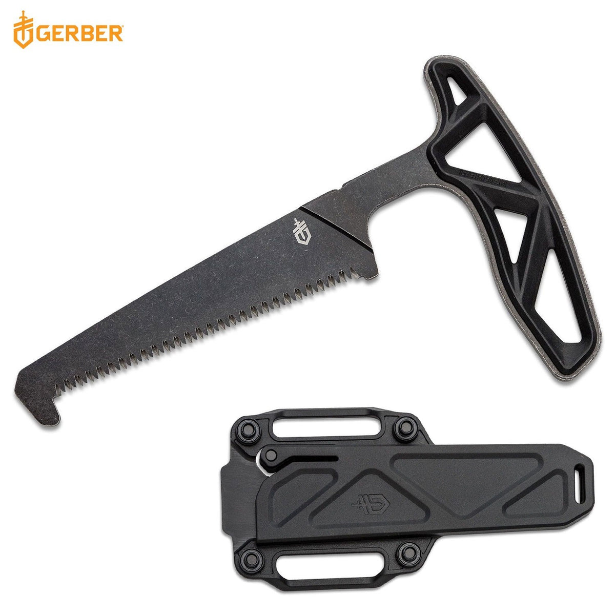 Hunting Saw with Full Tang Handle and Sheath - Black, 7.55"