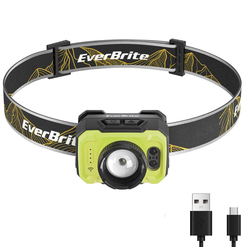 Rechargeable Headlamp with 4 Modes & Zoom Focus - 600 Lumens, Motion Sensor